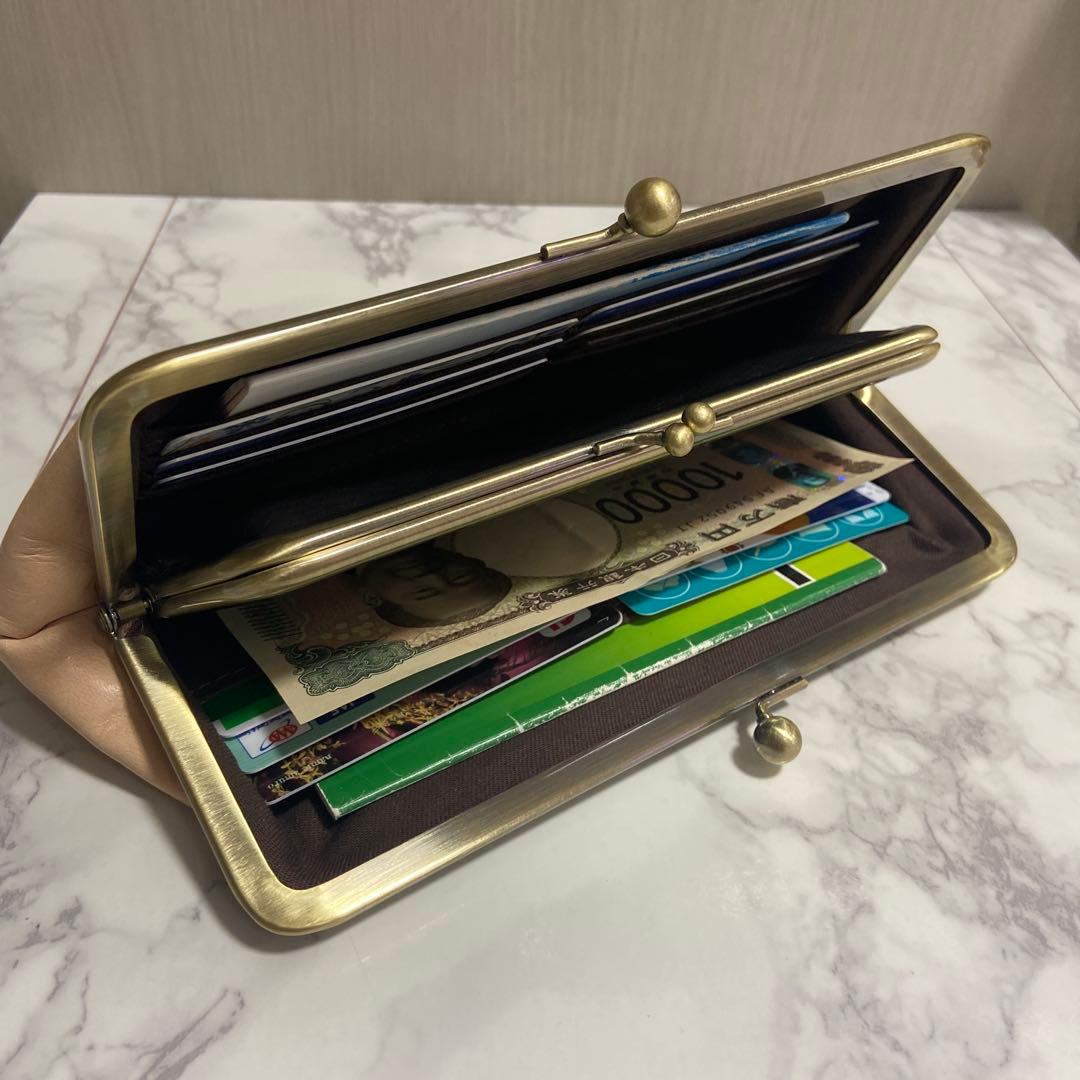 すずらんハンドメイド　牛ヌメ革親子がま口長財布