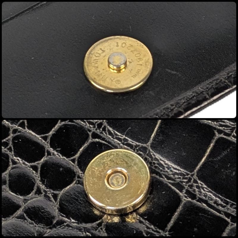 GIANNI VERSACE クロコ型押し 長財布 メデューサ ブラック レザー