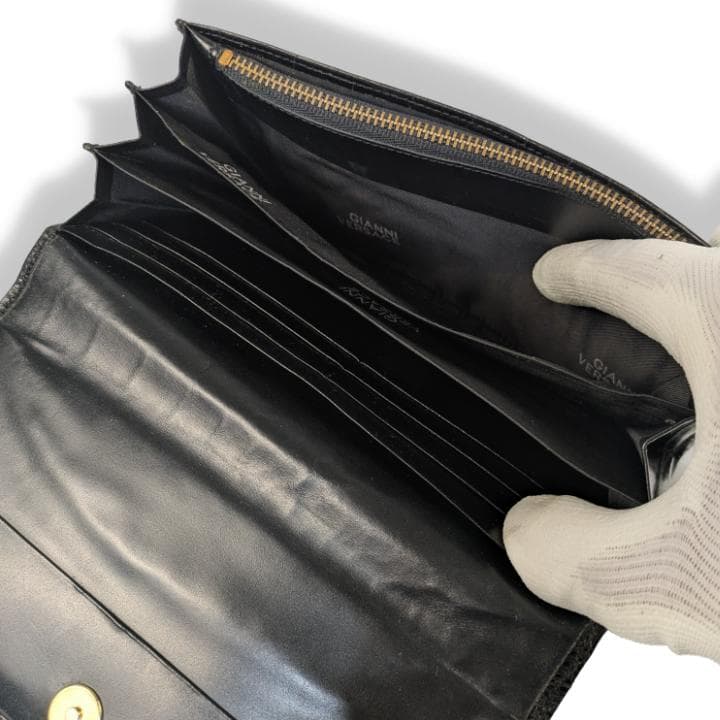 GIANNI VERSACE クロコ型押し 長財布 メデューサ ブラック レザー