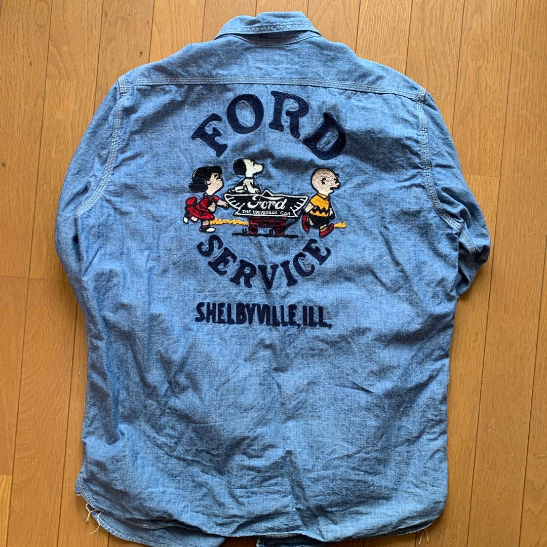 【希少】BOOTLEGGERSシャンブレーシャツSNOOPY刺繍 Fordパッチ