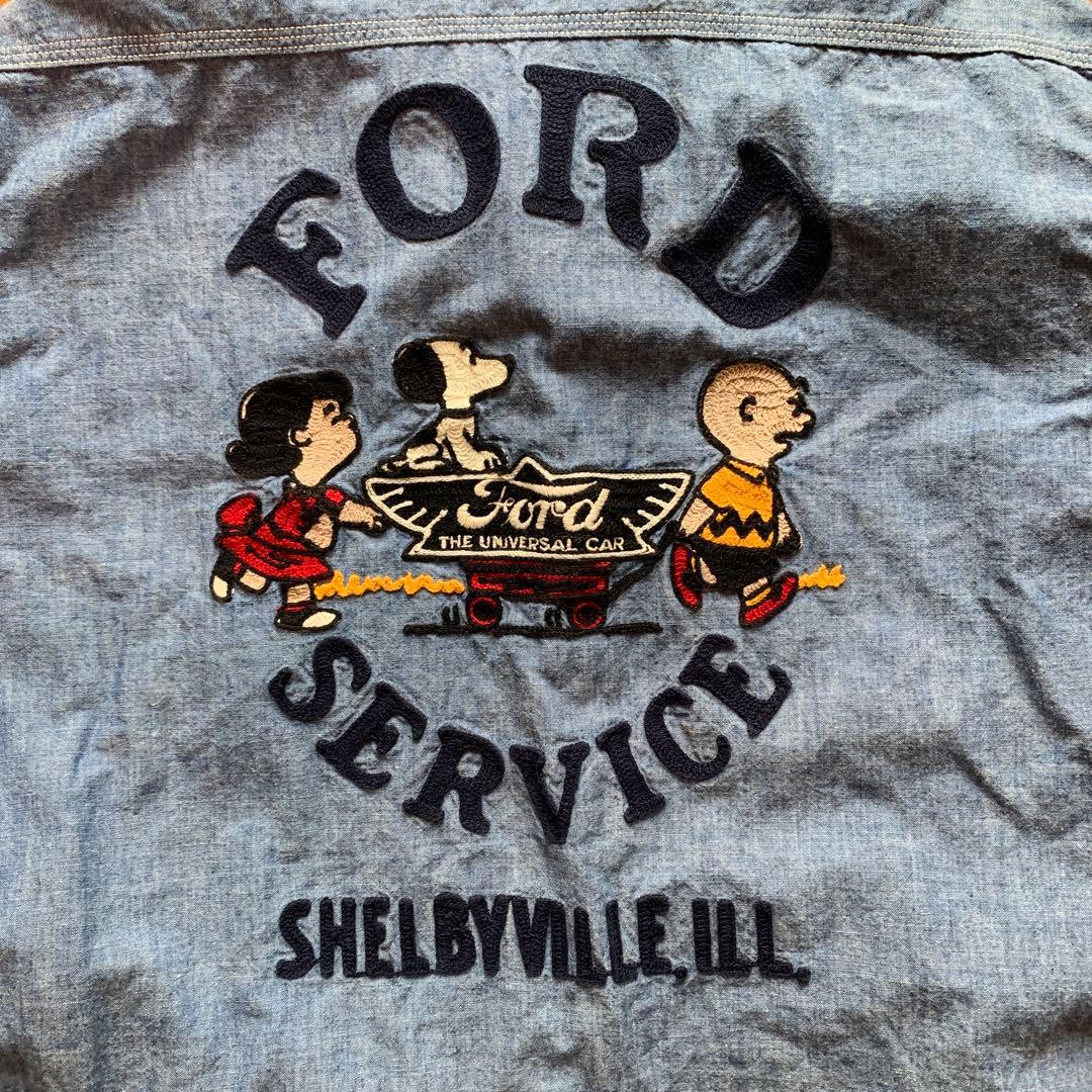 【希少】BOOTLEGGERSシャンブレーシャツSNOOPY刺繍 Fordパッチ