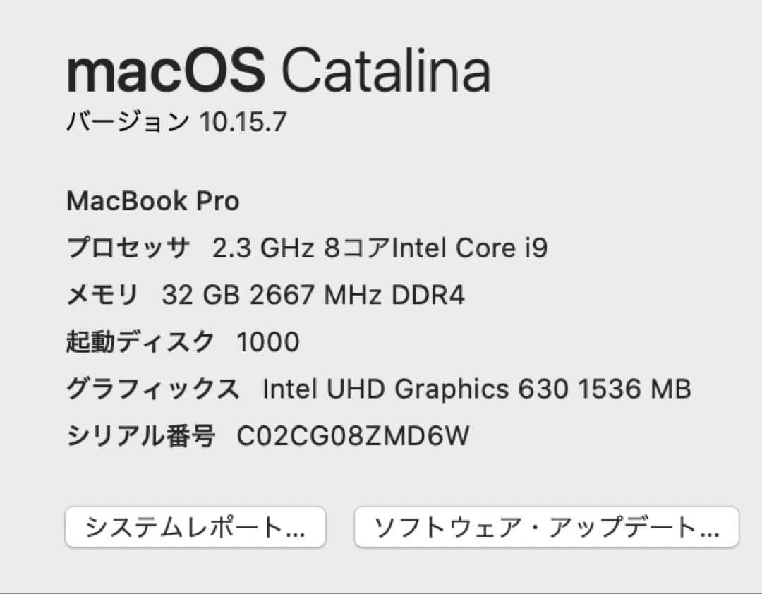 MacBook本体 MacBook Pro 16-inch 2019 i9 32GB 1TB