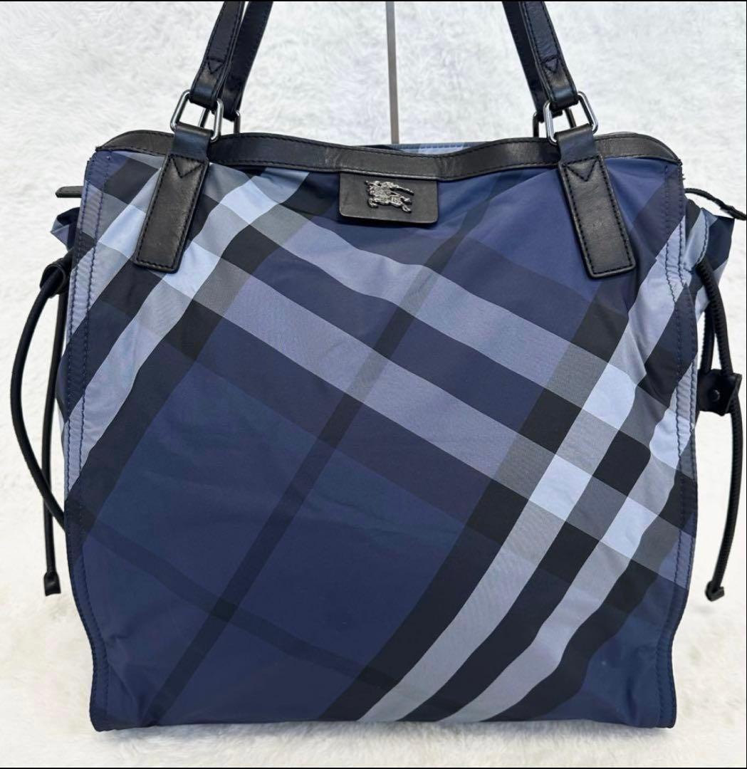 【値下げ】バーバリー　トートバッグ　ホースロゴメガチェックブルー
