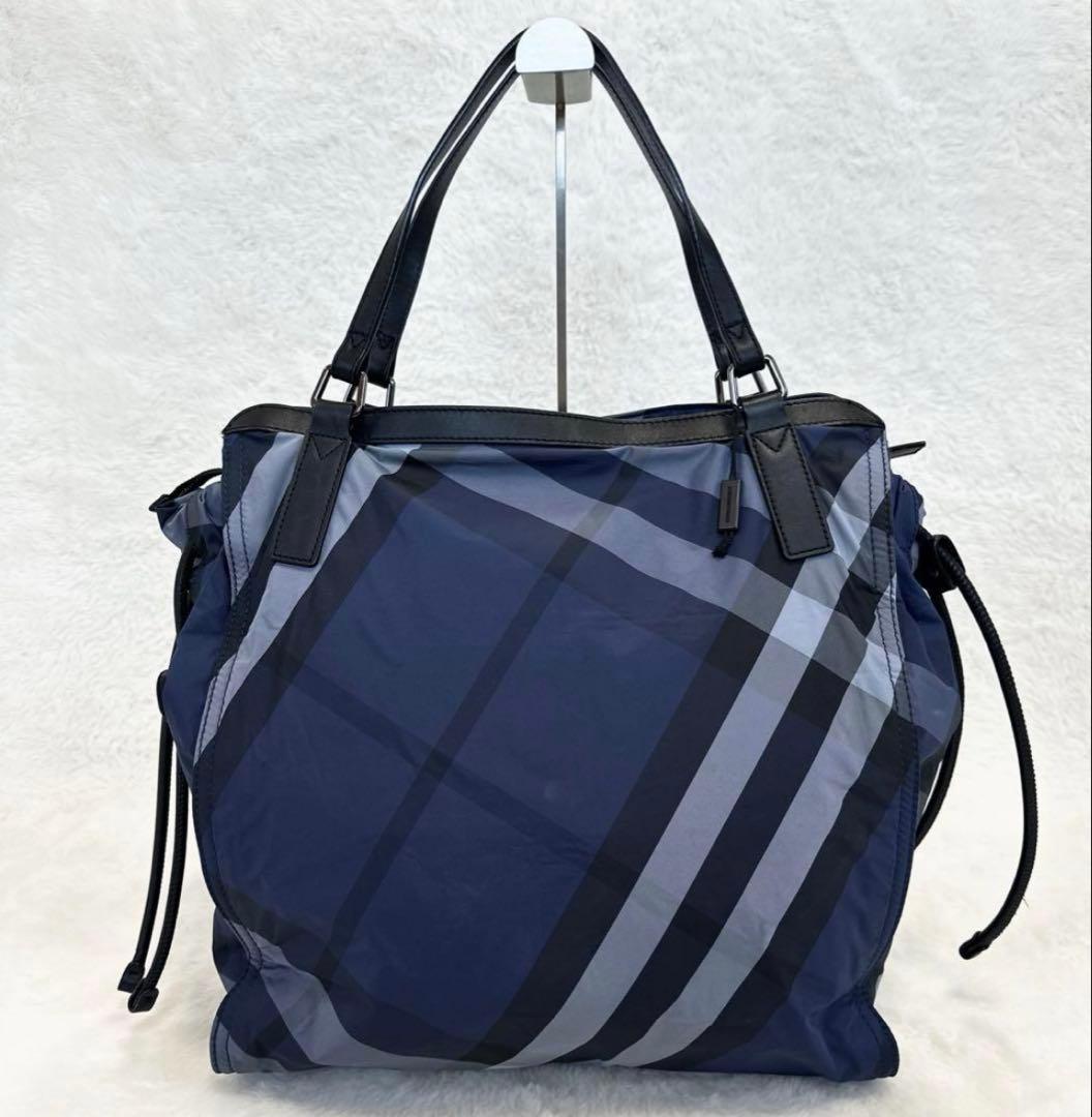 【値下げ】バーバリー　トートバッグ　ホースロゴメガチェックブルー