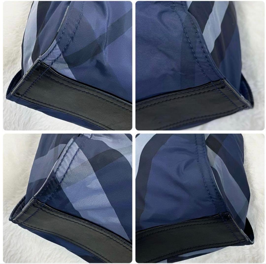 【値下げ】バーバリー　トートバッグ　ホースロゴメガチェックブルー