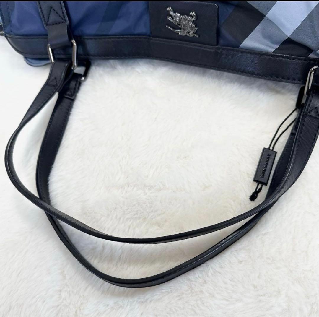 【値下げ】バーバリー　トートバッグ　ホースロゴメガチェックブルー