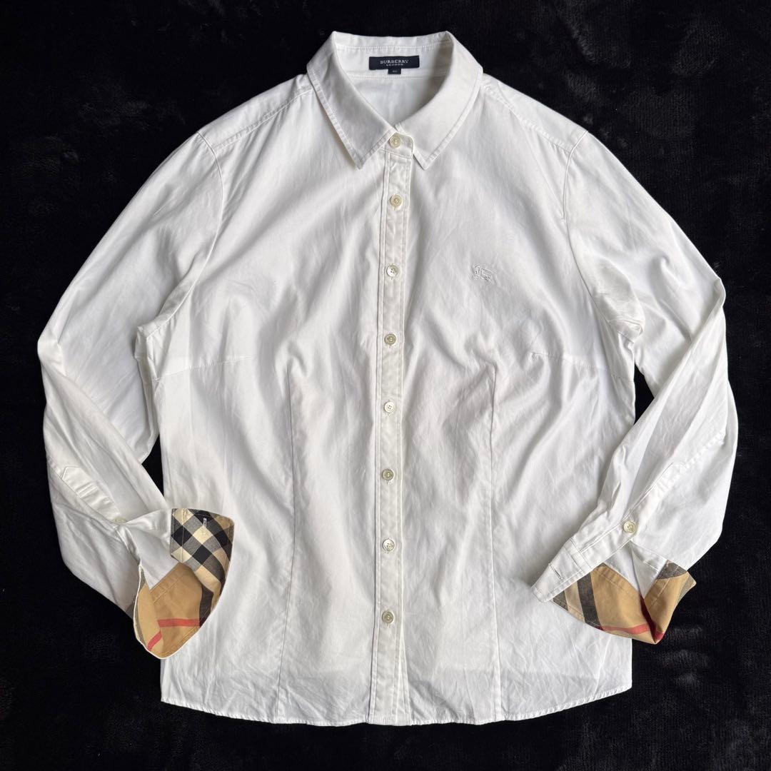美品 BURBERRY バーバリー コットンシャツ ホワイト ノバチェック 46