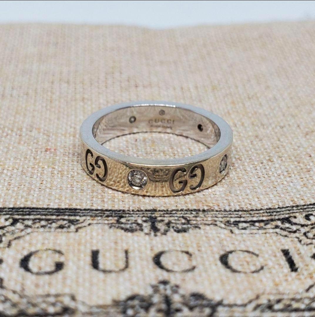 【超レア現行品】GUCCI ホワイトゴールドリング ダイヤモンド 5P約4.4ｇ