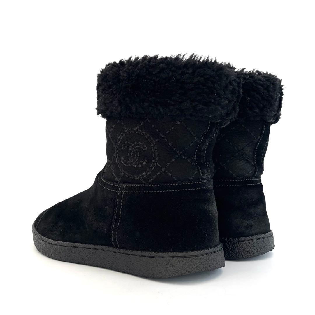 《超美品》シャネル ショート スエード ムートンブーツ ココマーク 黒系 35