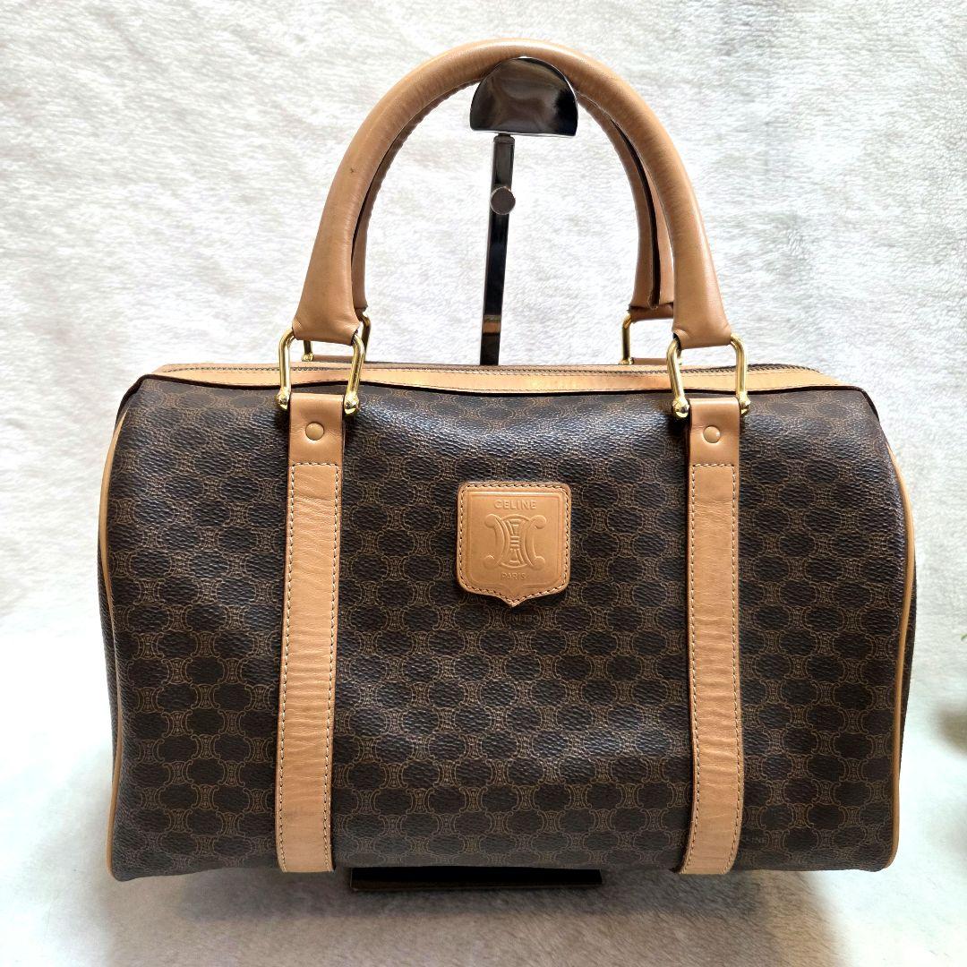 美品 CELINE セリーヌ マカダム PVCレザー ボストンバッグ トリオンフ