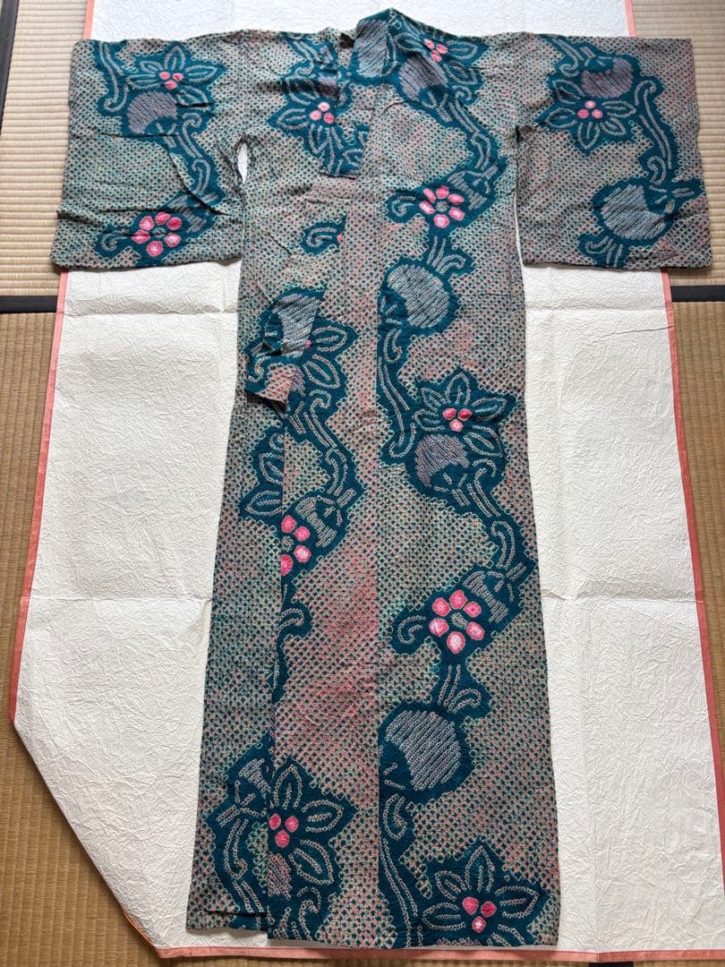 有松鳴海絞り　浴衣　有松絞り　アンティーク　レトロ　一点物　着物