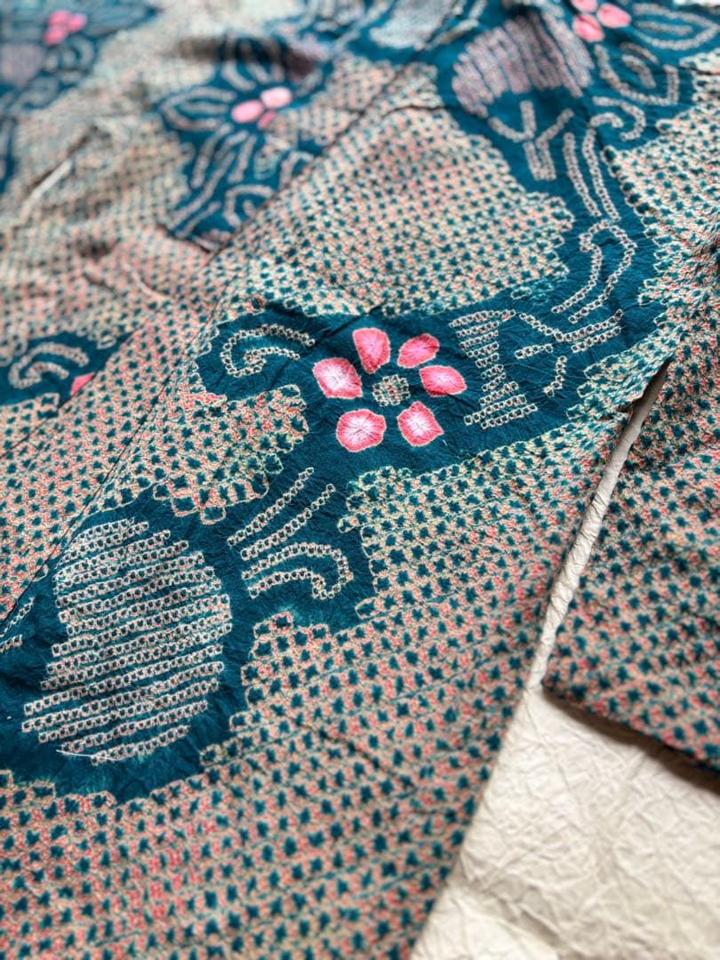 有松鳴海絞り　浴衣　有松絞り　アンティーク　レトロ　一点物　着物