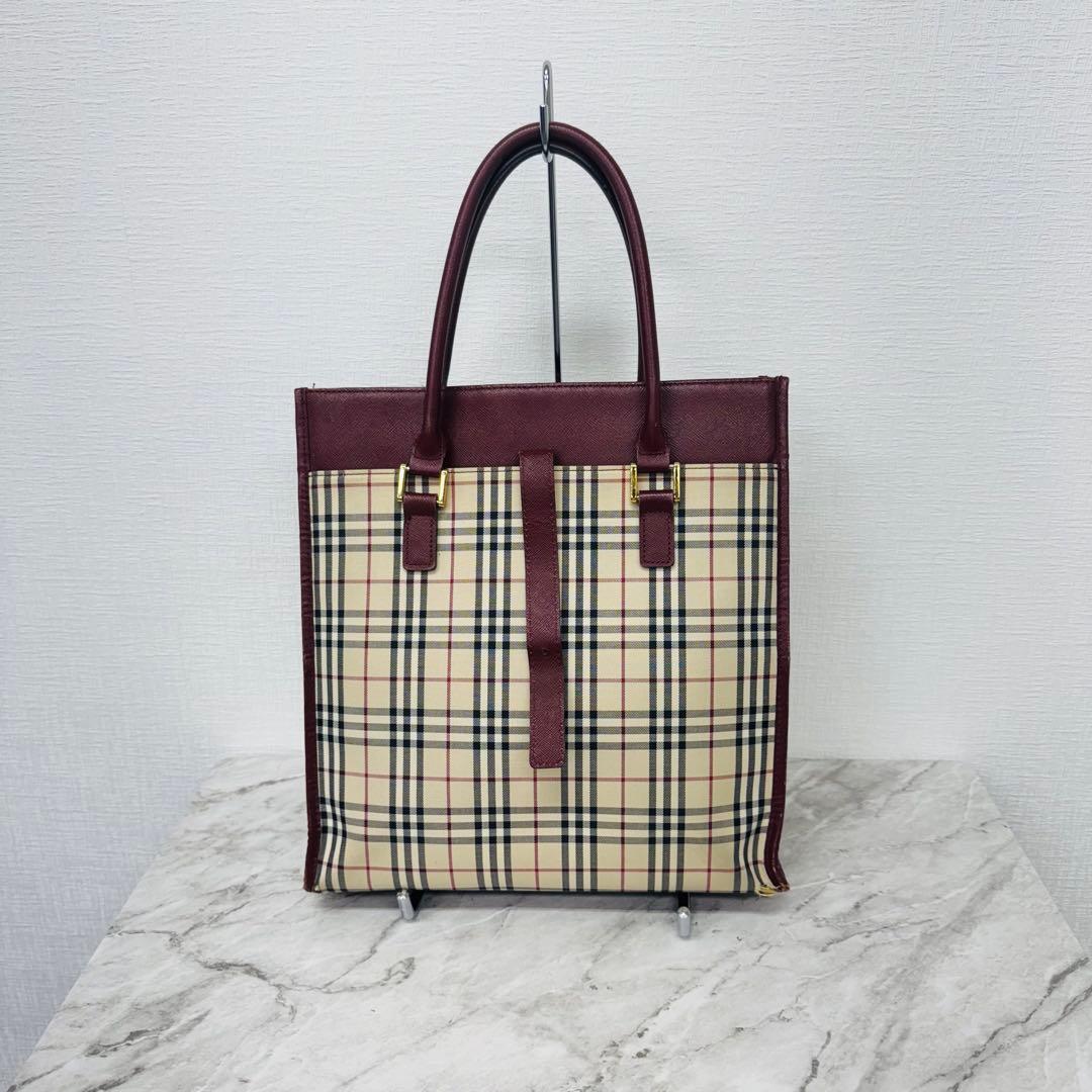 ✨BURBERRY✨バーバリー✨ボルドー✨ノバチェック✨トートバッグ✨