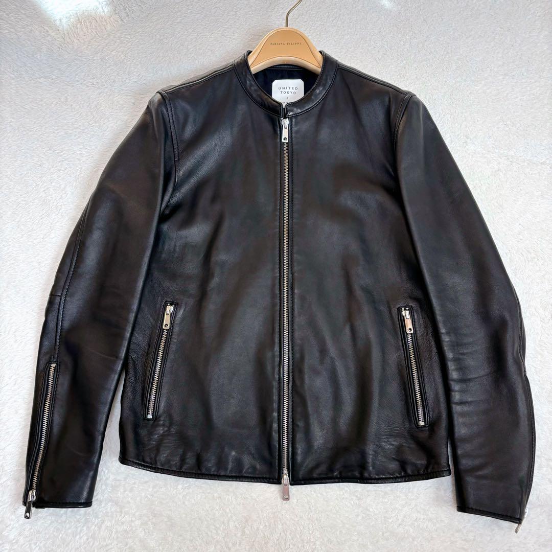美品♡UNITED TOKYO レザージャケット シングル 羊革 本革 ブラック