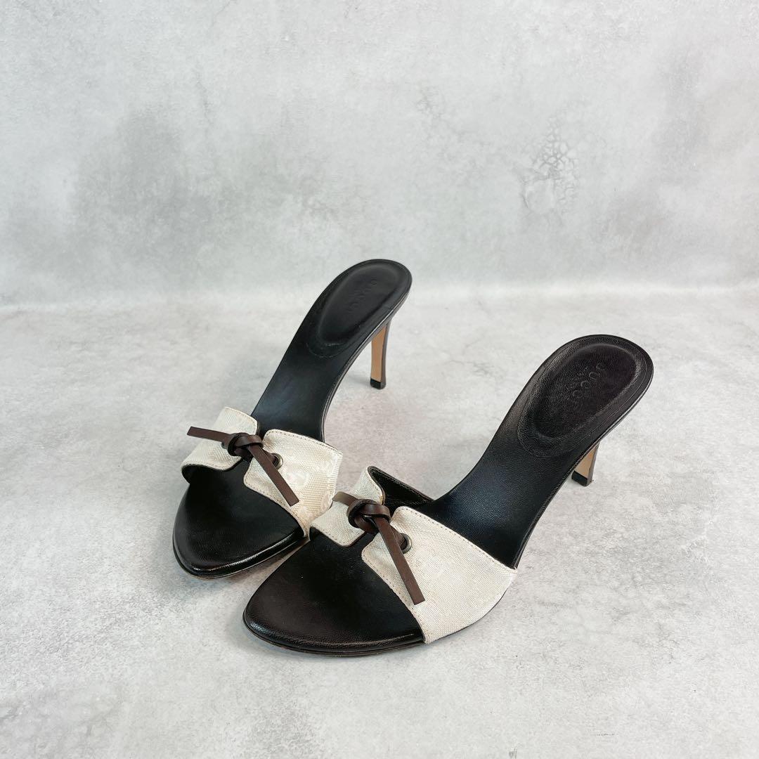 靴 Vintage Gucci Monogram Bow Mules 36 1/2