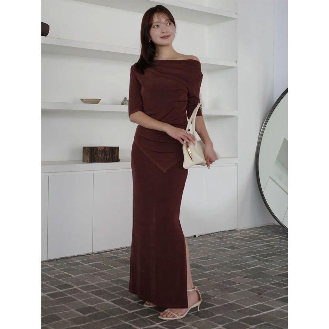 新品　anuans アセテートカットナロースカート　ベロア　アニュアンズ