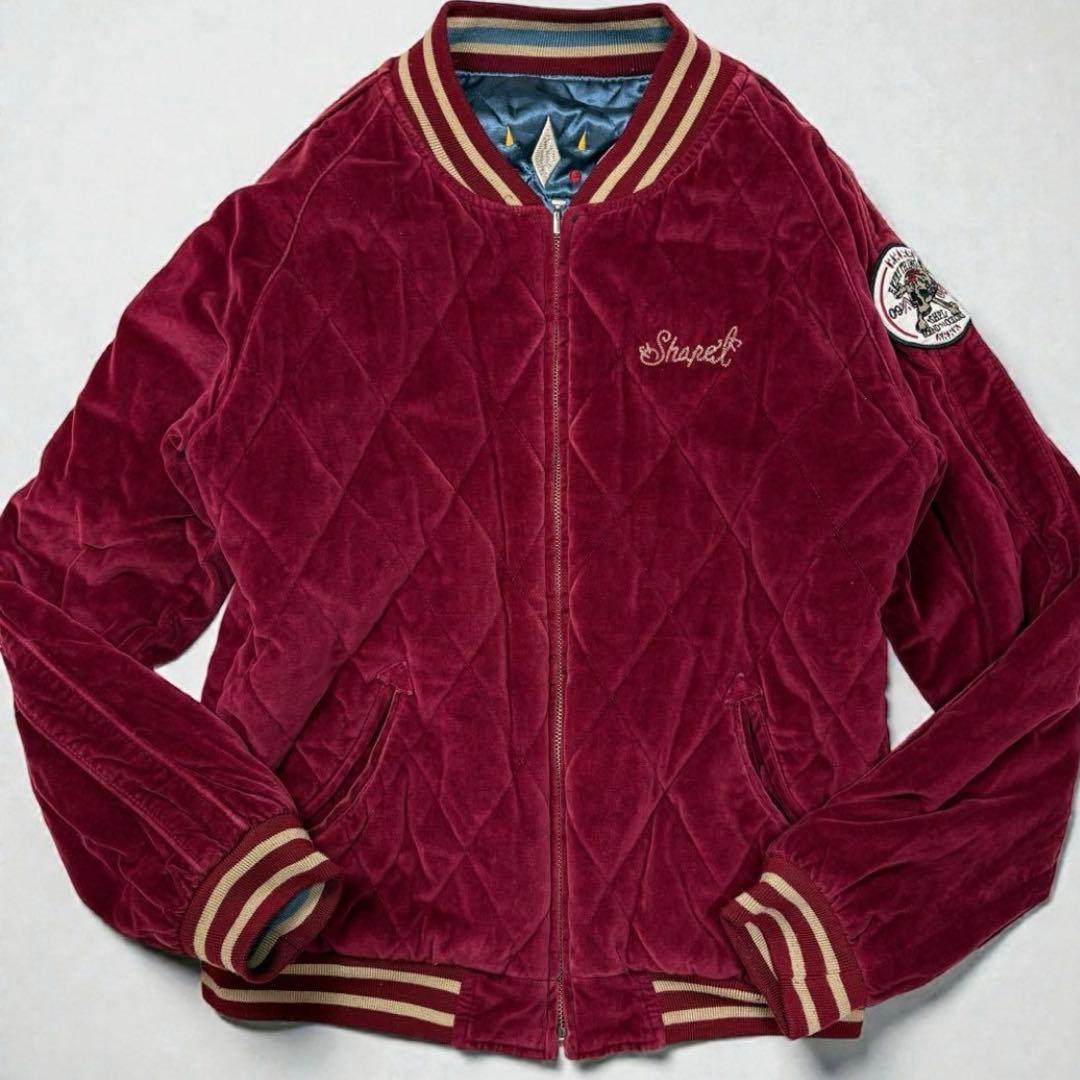 ヴィンテージ　スカジャン　髑髏　スカル　刺繍　リバーシブル　キルティング　M〜L