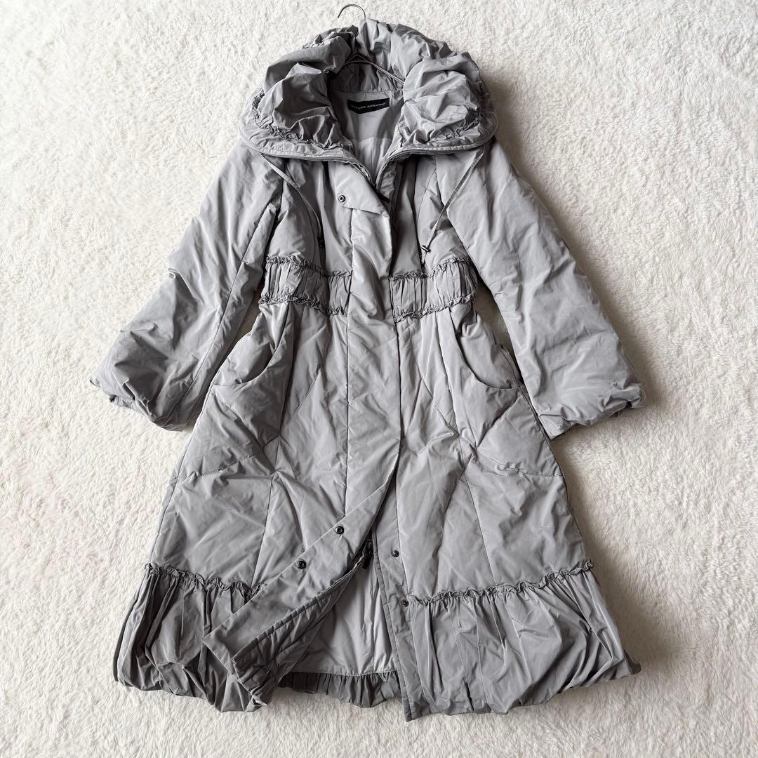 ヒロココシノ ロングダウンコート 女優襟 インナーダウン付 38グレー 美品