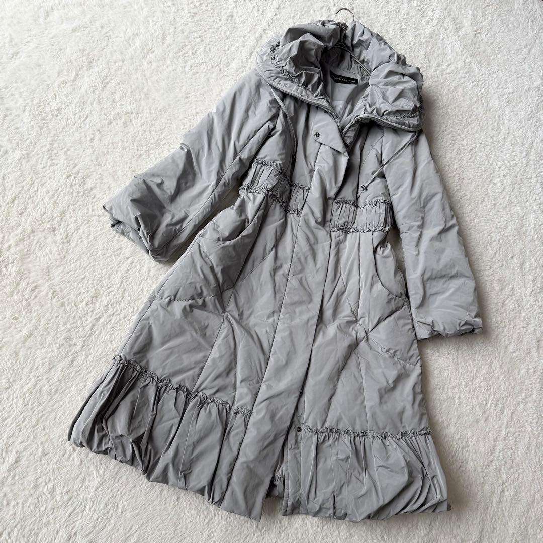 ヒロココシノ ロングダウンコート 女優襟 インナーダウン付 38グレー 美品