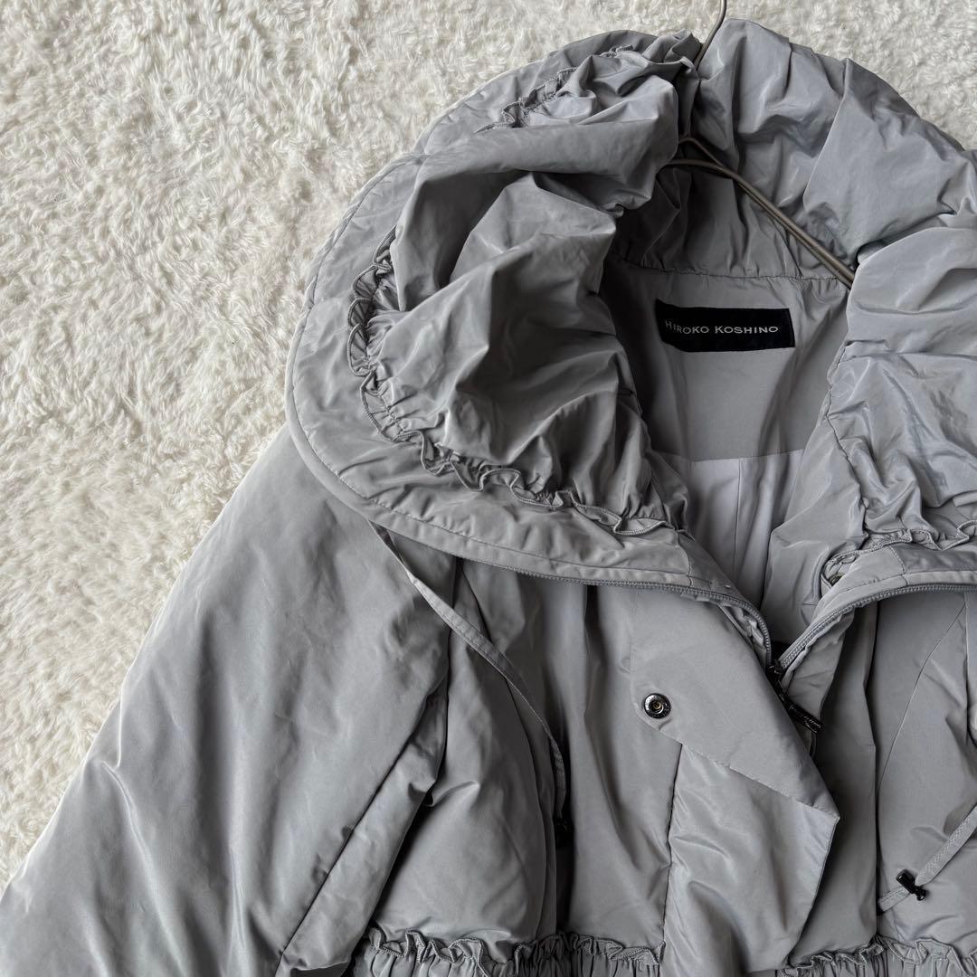 ヒロココシノ ロングダウンコート 女優襟 インナーダウン付 38グレー 美品