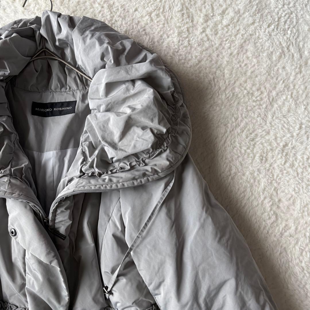 ヒロココシノ ロングダウンコート 女優襟 インナーダウン付 38グレー 美品