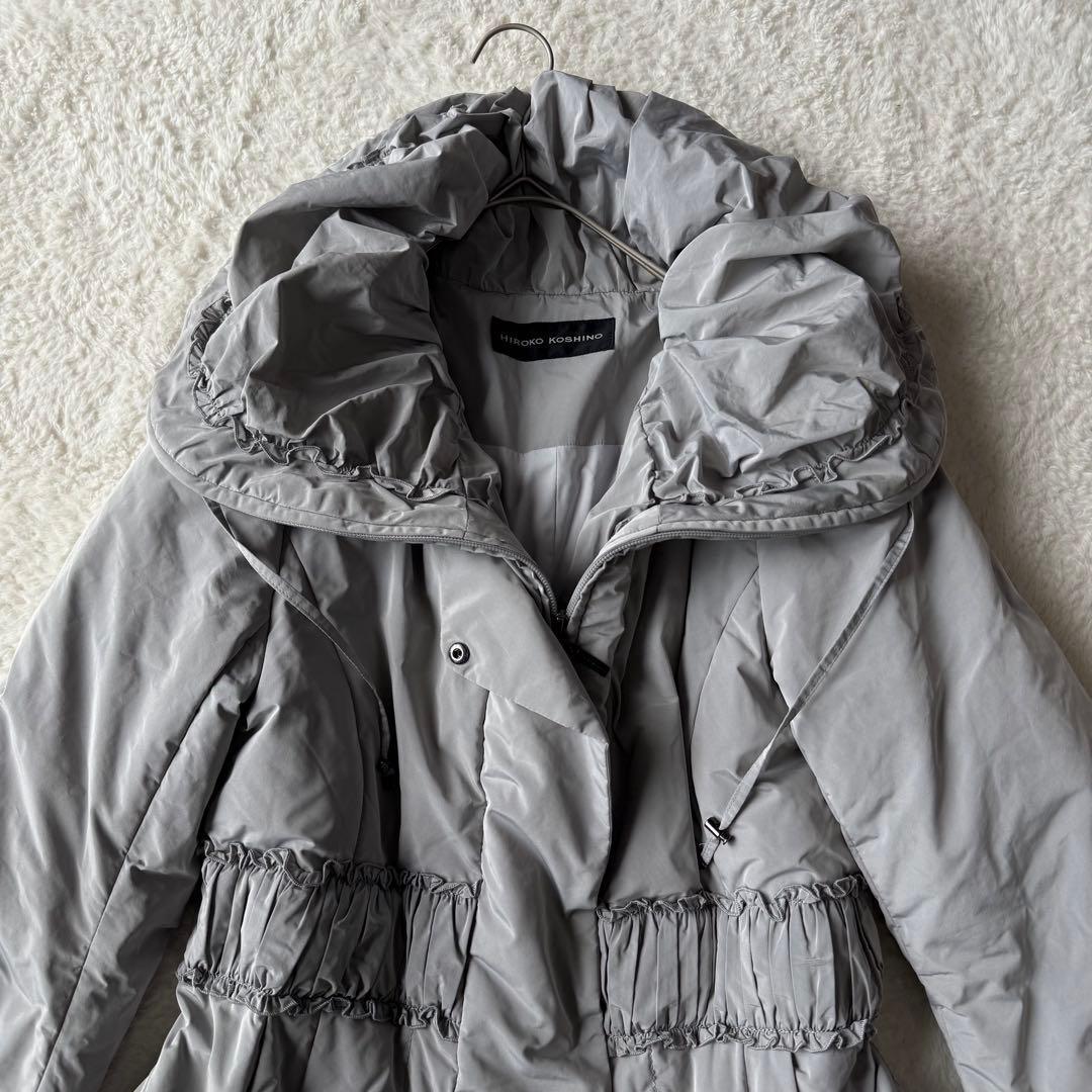 ヒロココシノ ロングダウンコート 女優襟 インナーダウン付 38グレー 美品