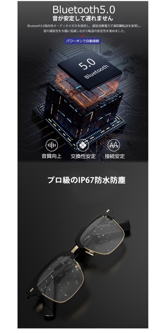 スマートブルートゥース眼鏡　スマートメガネ　アンチブルーライト