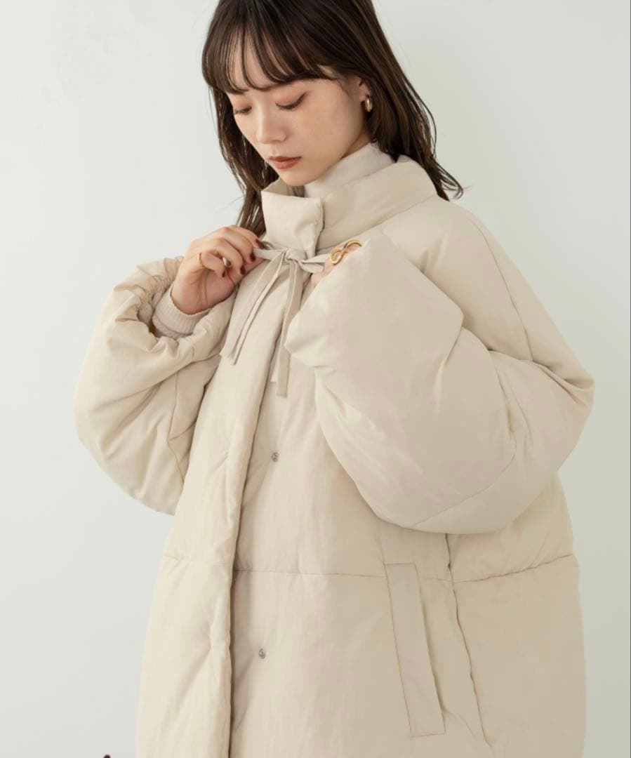 hinari 中綿リボンミドルコート　ベージュ　S