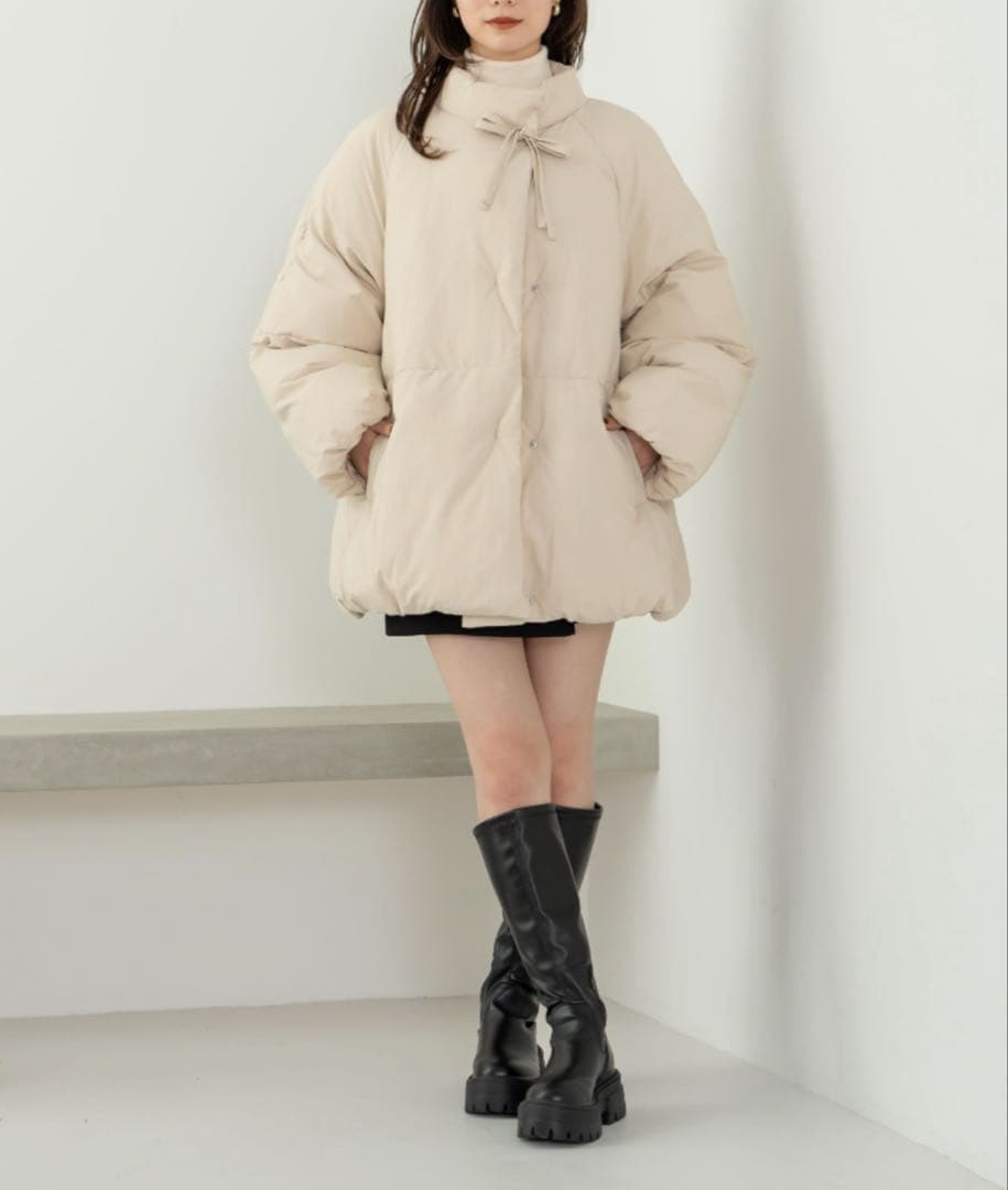 hinari 中綿リボンミドルコート　ベージュ　S
