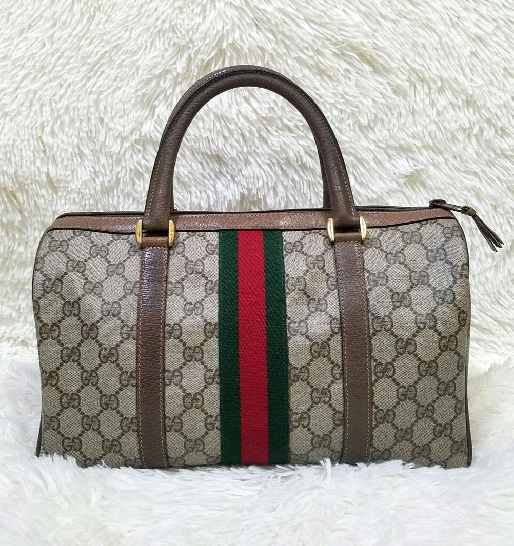 【美品】GUCCI ミニボストンバッグ シェリーライン GG柄 PVC 総柄