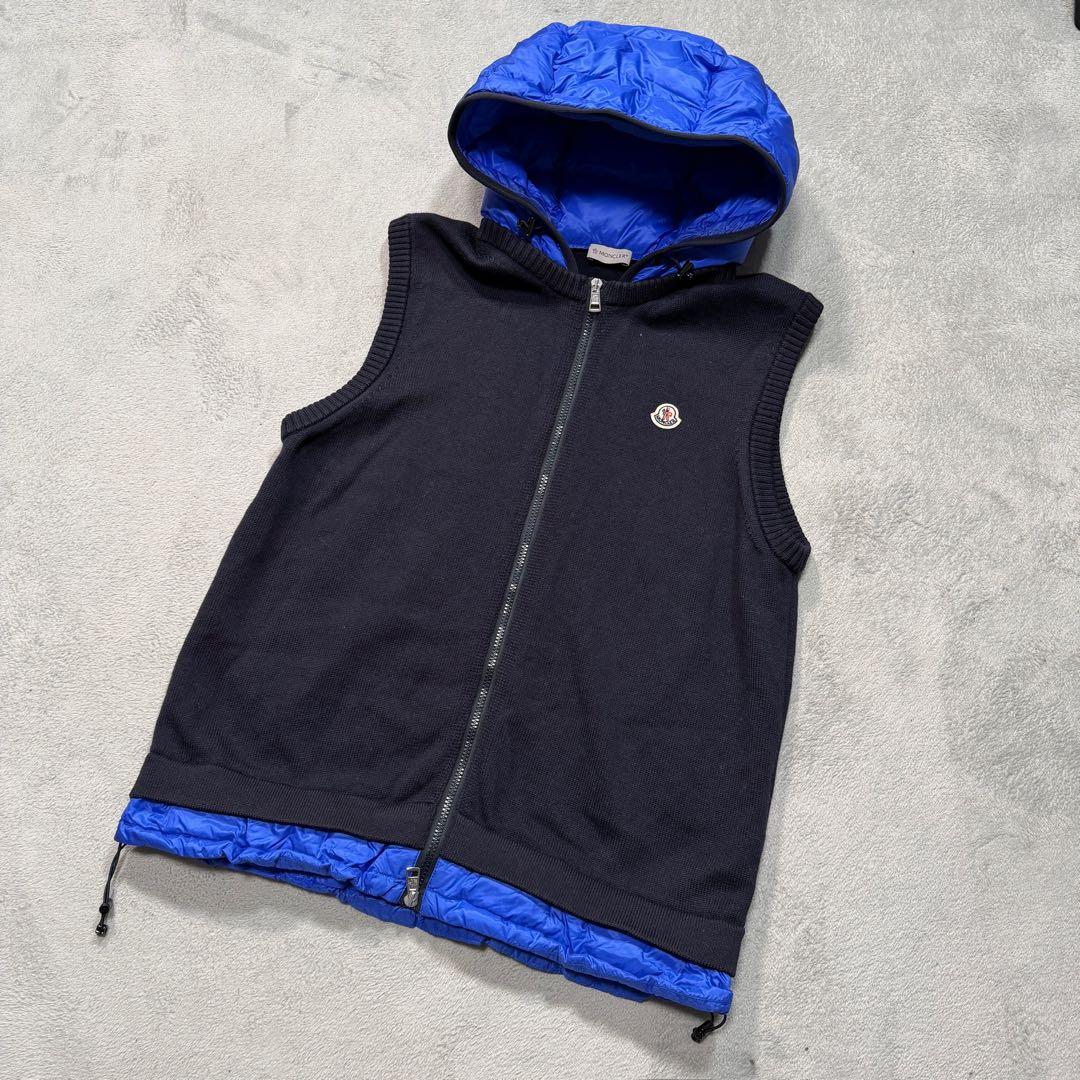 モンクレール MAGLIA ダウン切替ニットベスト ネイビー/ブルー XL