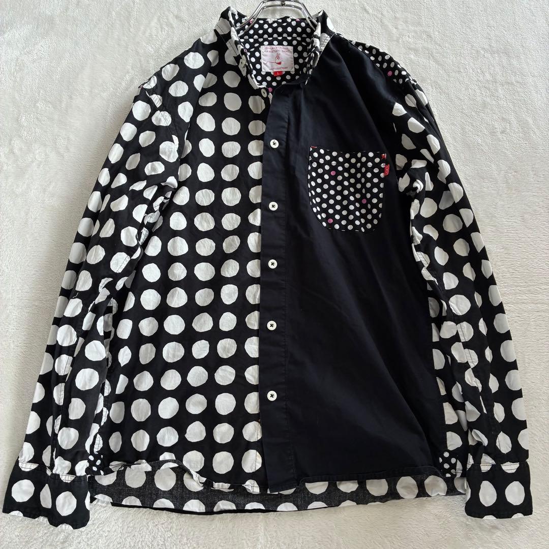 河谷シャツ KAWATANI ドット柄 コットン 黒 クレイジーパターン L