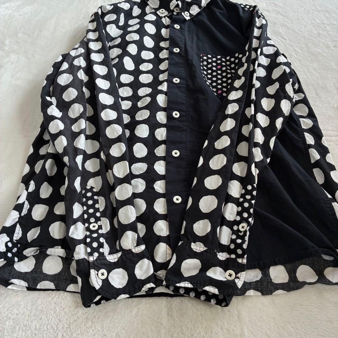 河谷シャツ KAWATANI ドット柄 コットン 黒 クレイジーパターン L