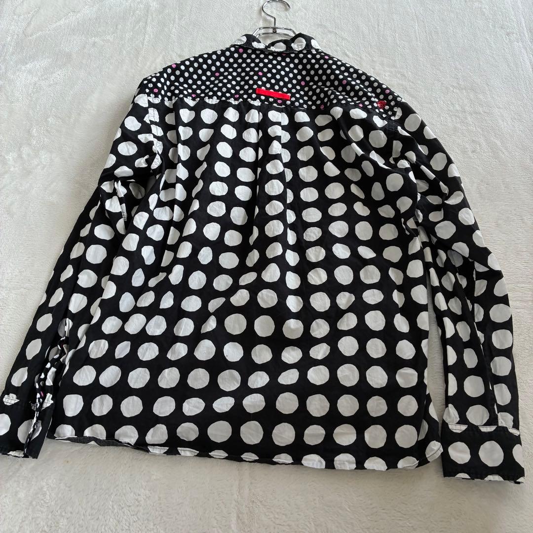 河谷シャツ KAWATANI ドット柄 コットン 黒 クレイジーパターン L