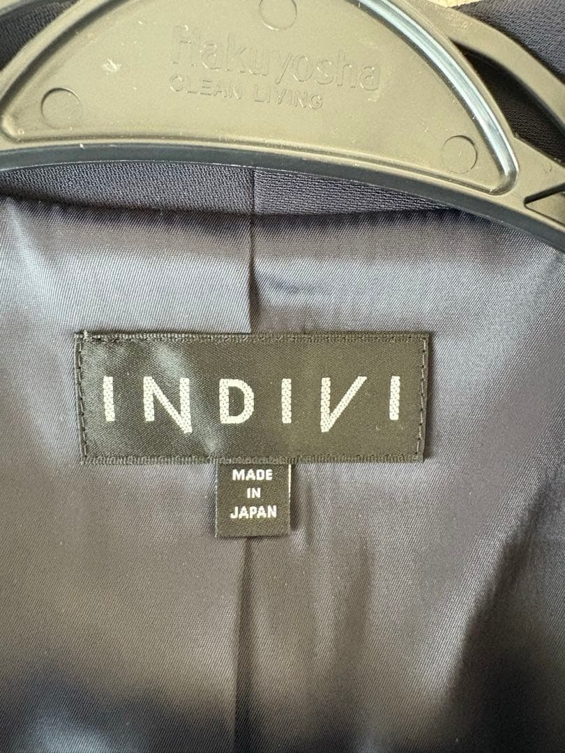 美品 INDIVI パンツスーツ 36 ネイビー ノーカラー