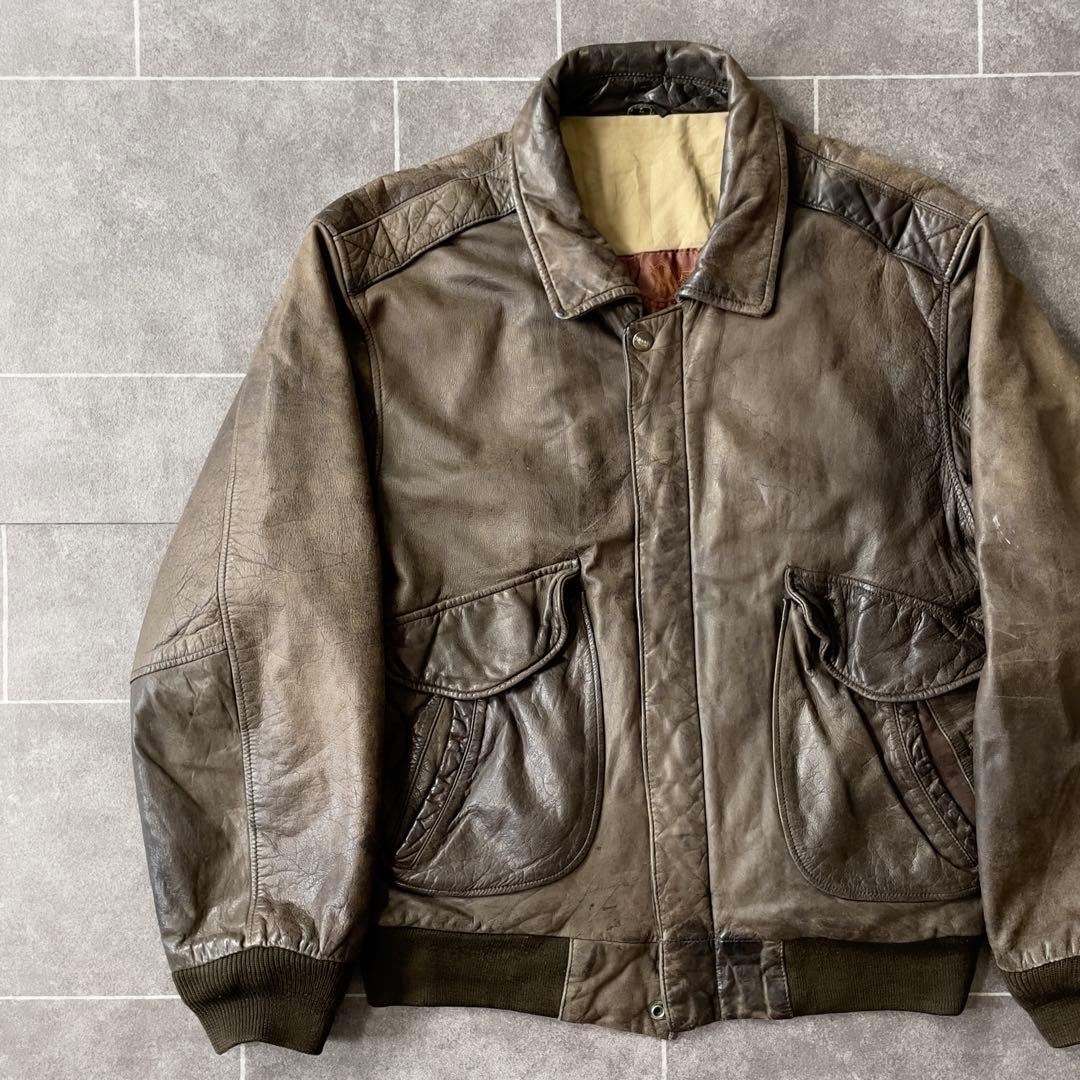 80-90'sa 鬼フェード 本革 A-2 レザーフライトジャケットL 短丈