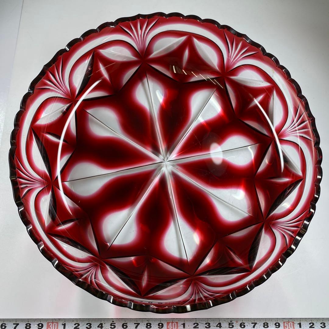 島津　薩摩切子　大皿　共箱　直径24.7㎝　トコヒ　東な7-0210☆2F