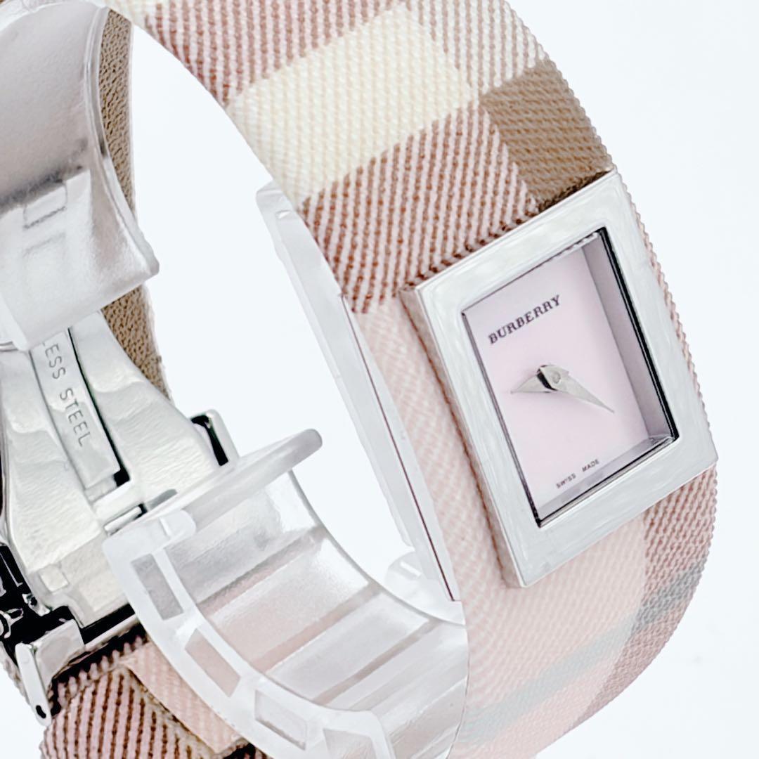 希少 バーバリー 腕時計 BU4010 チェック柄 ピンク×ブラウン 稼働品