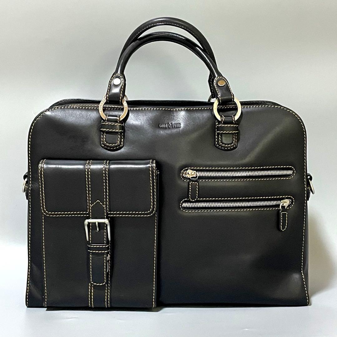GOLD PFEIL ゴールドファイル レザー ビジネスバッグ 黒 使用感少な目