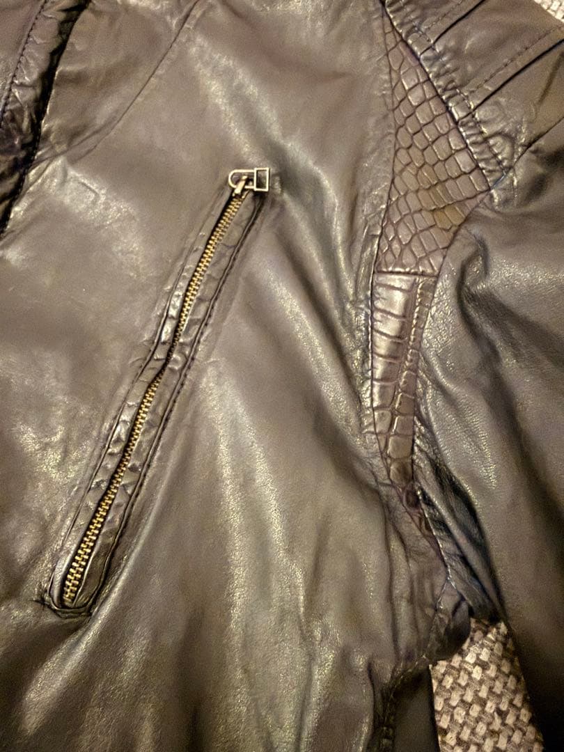 ち*え様 14th Addiction 黒レザージャケット フード付き