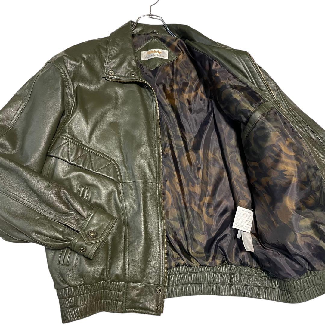 【vintage】スペイン 羊革ラムレザーシングルライダースジャケット カーキL