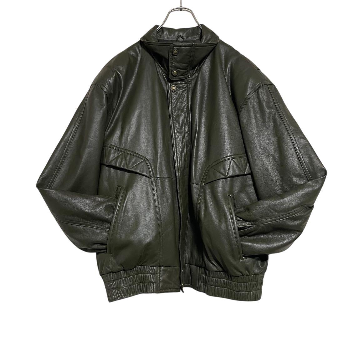 【vintage】スペイン 羊革ラムレザーシングルライダースジャケット カーキL