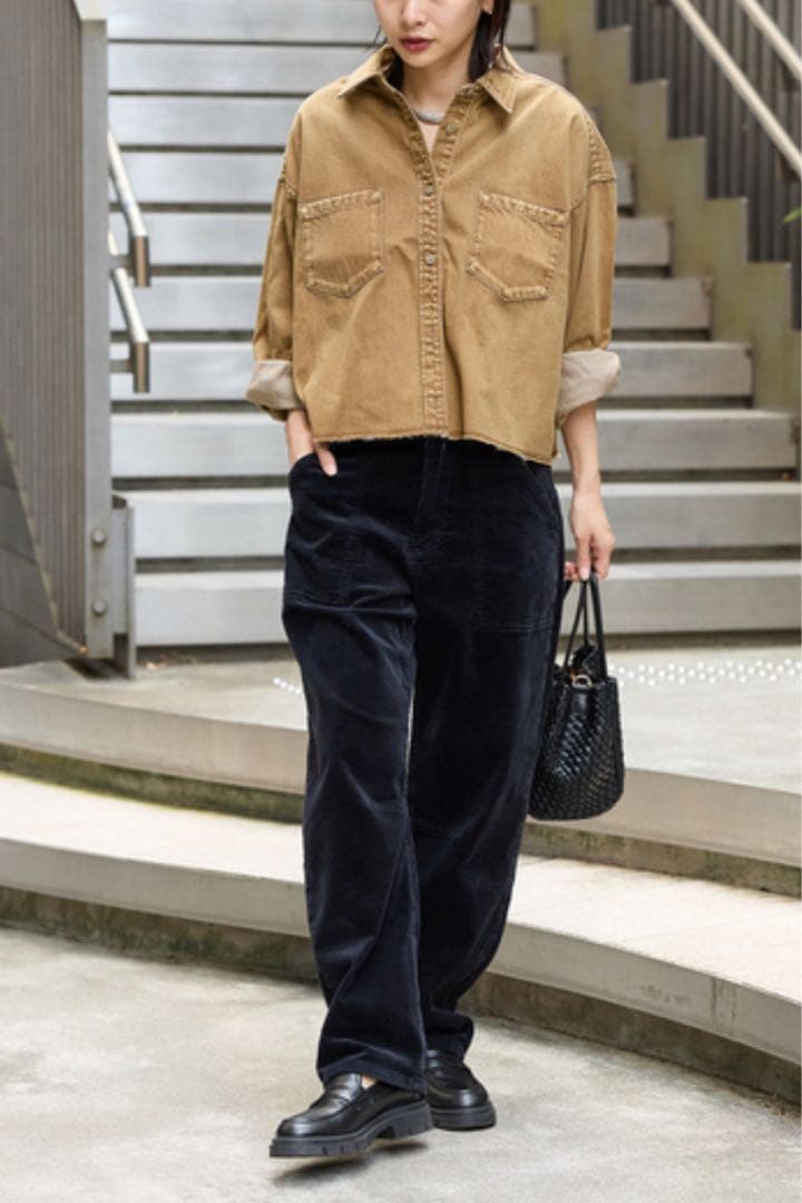 ライトオンスデニムクロップドシャツ レディース