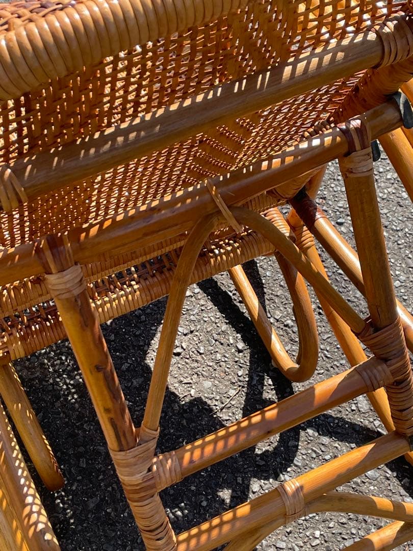 高級藤椅子（ラタン）3段階リクライニング式　オットマン 夏の縁側に最高リラックス