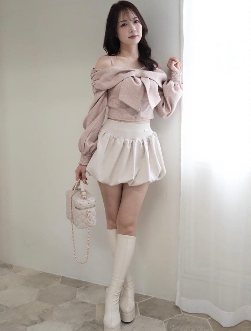 LIPSERVICE リボンオフショルロングスリーブトップス ピンク