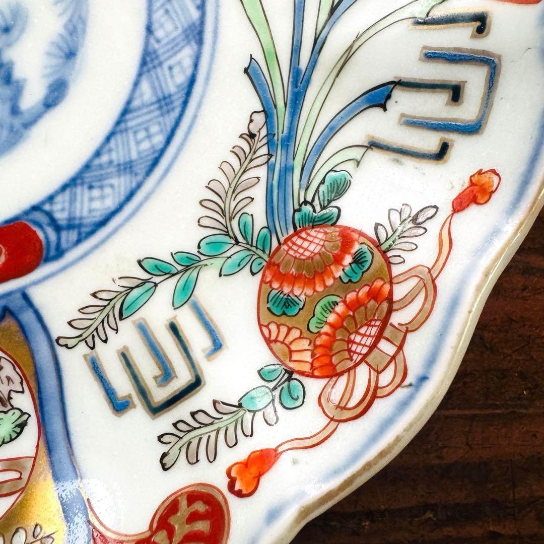 aloha34様用　金彩色絵草花文 一枚 朱塗り吸い物椀2客セット印判皿ニ枚