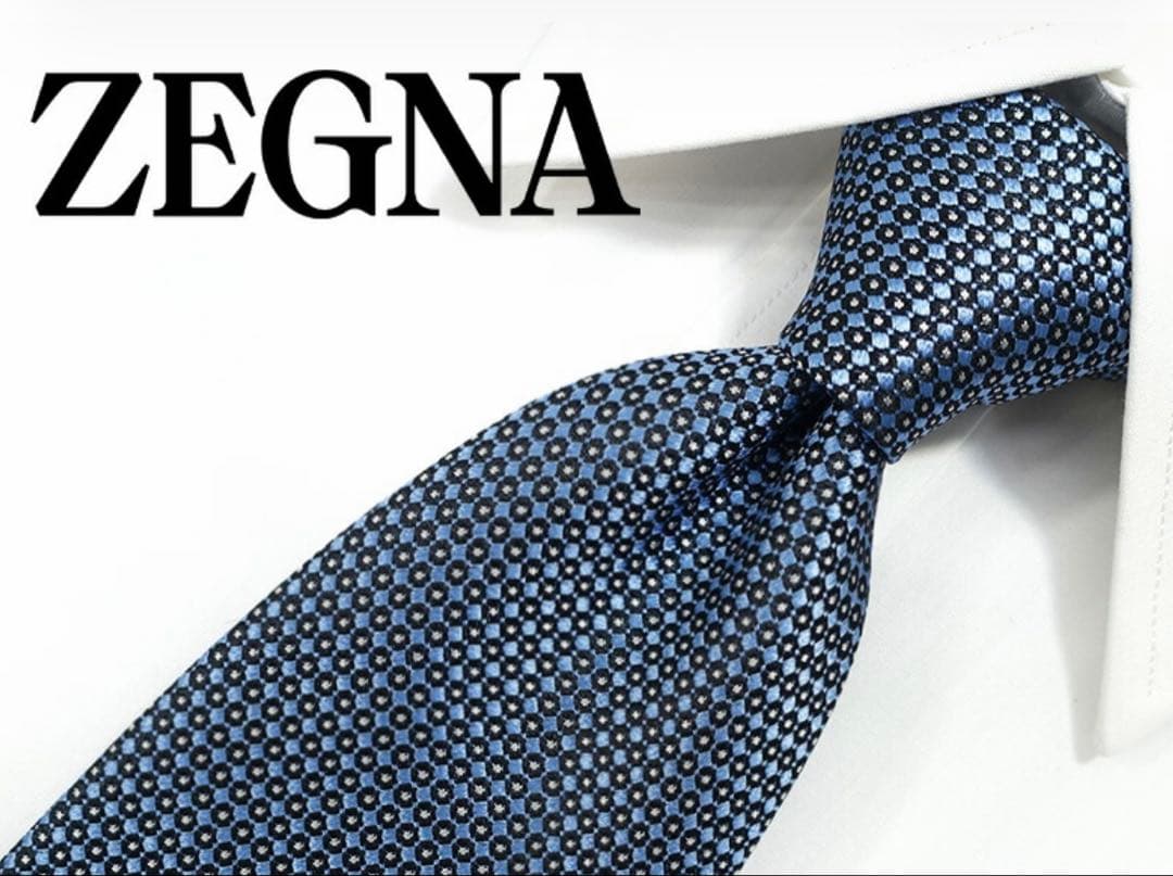 ZEGNA ゼニア ダークブルー ドットパターン ネクタイ