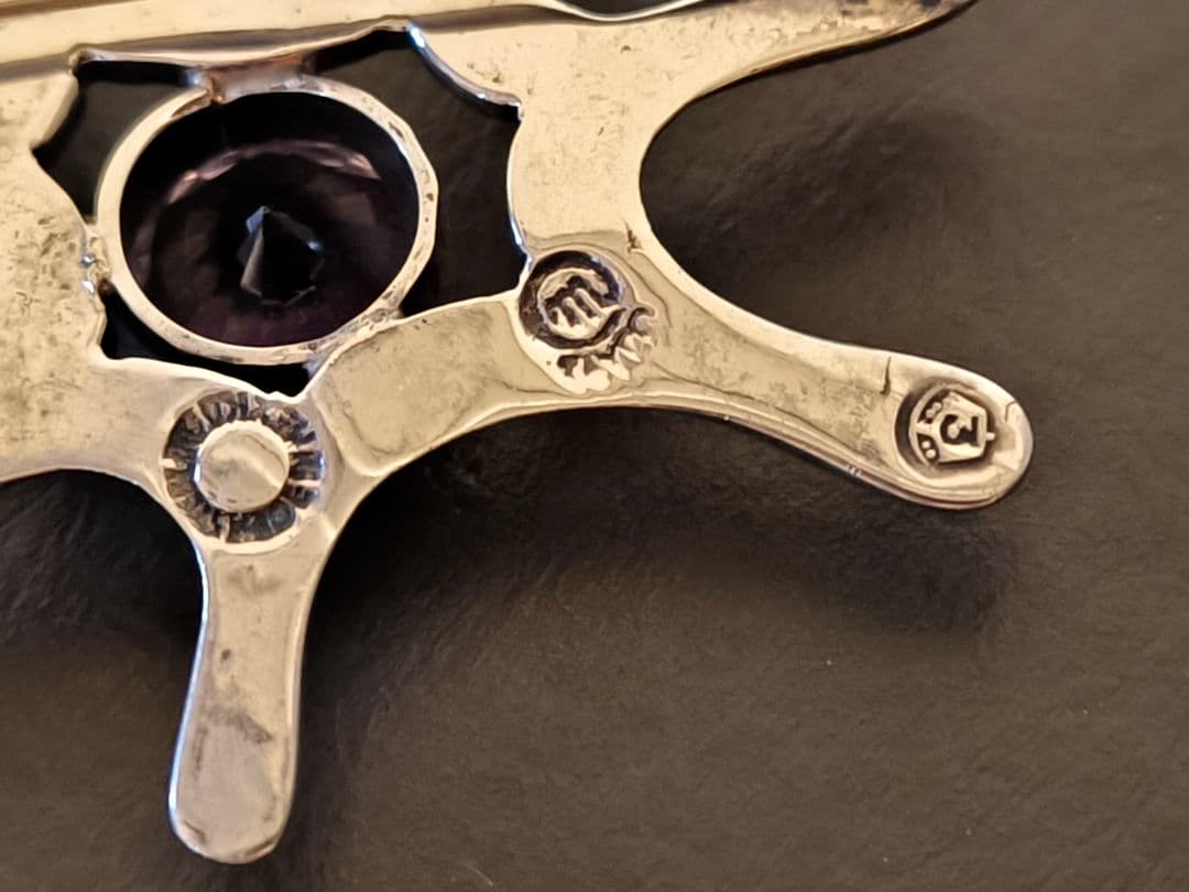 ヴィンテージ メキシコ 925シルバー モダニスト　デザイン アメジストブローチ