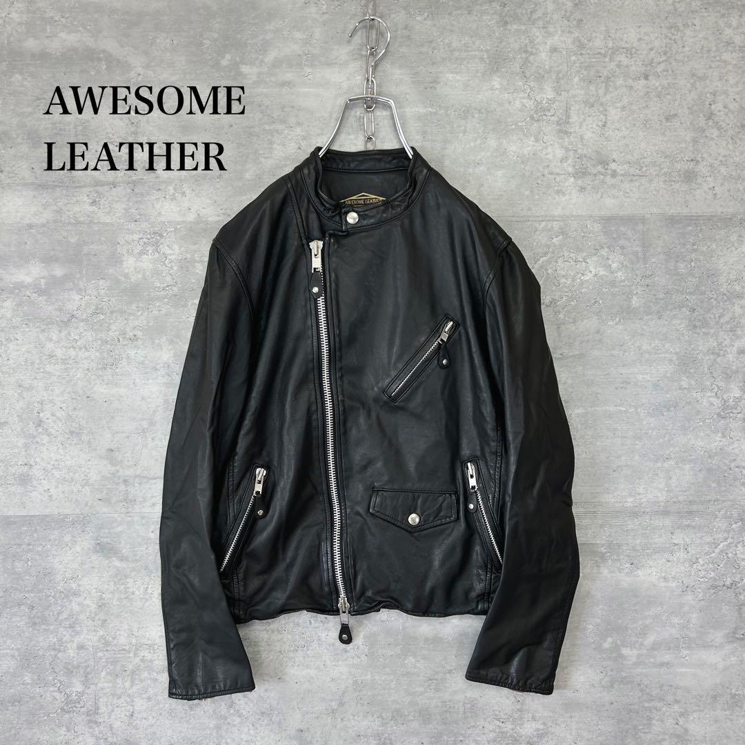 AWESOME LEATHER ゴートレザー　ライダースジャケット ブラック