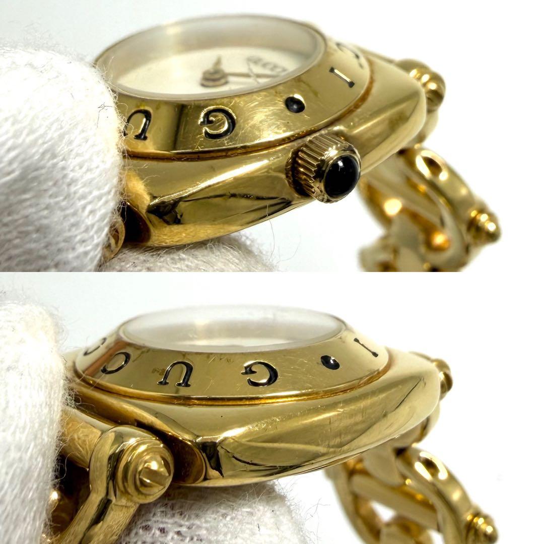 【美品】GUCCI 腕時計 シェル文字盤 6400L バングルウォッチ 金